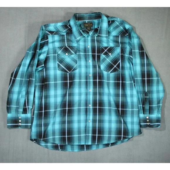 High Noon Shirt Mens 2XL Green Plaid Western Pearl Snap Cowboy Western Rodeo - Picture 1 of 6